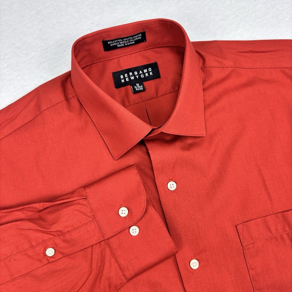Bergamo New York Dress Shirt M 15-15.5 32/33 Red Pocket Cotton Blend